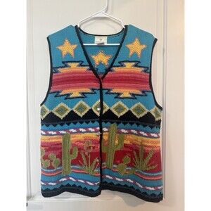 Susan Bristol Women's Vest Size XL Bright Color Hand Knit Cactus Southwest Aztec